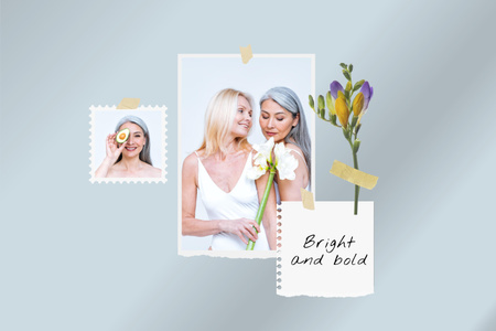 Self Love Inspiration with Beautiful Women and Flowers Mood Board Design Template