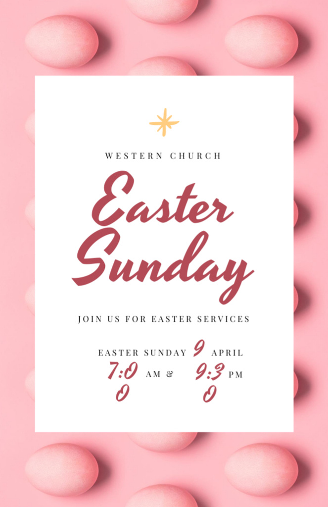 Announcement of Easter Church Ceremony on Sunday With Pink Eggs Invitation 5.5x8.5in Tasarım Şablonu