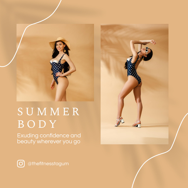 Designvorlage Young Woman in Fashionable Swimsuit für Instagram
