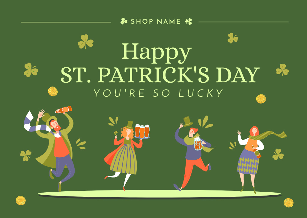 Wishing You a Shamrockin' Good Time on St. Patrick's Day Card Design Template