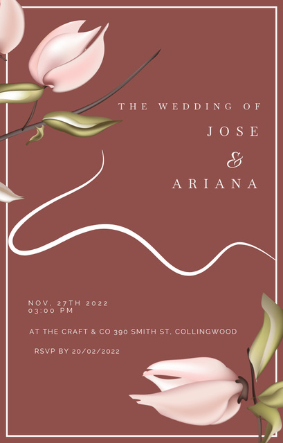 Wedding Celebration Announcement with Flowers in Frame Invitation 4.6x7.2in Design Template