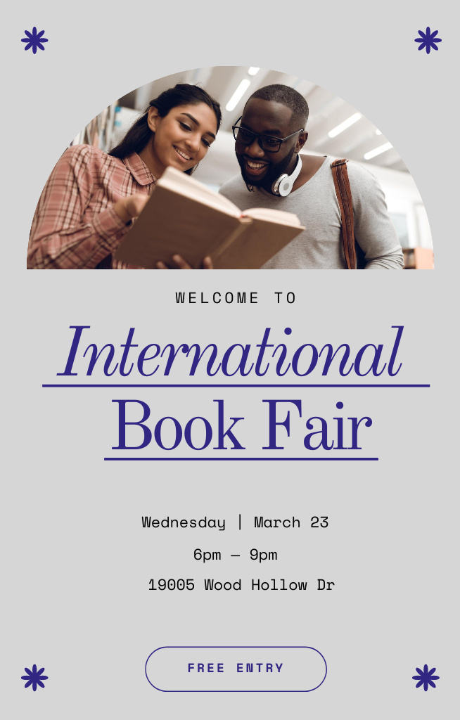 Platilla de diseño International Book Fair Announcement with People holding Books Invitation 4.6x7.2in