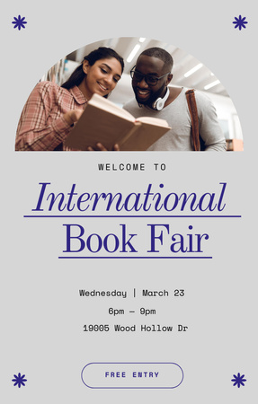 International Book Fair Announcement with People holding Books Invitation 4.6x7.2in Design Template