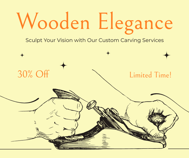 Elegant Carpentry And Carving Service With Discounts Facebook Design Template