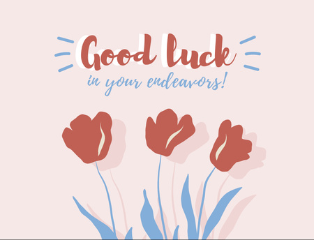 Good Luck Wishes with Red Tulips Postcard 4.2x5.5in Design Template