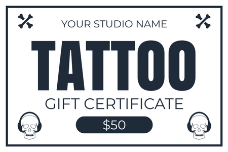 Caveiras e tatuagens criativas com desconto no estúdio Gift Certificate Modelo de Design