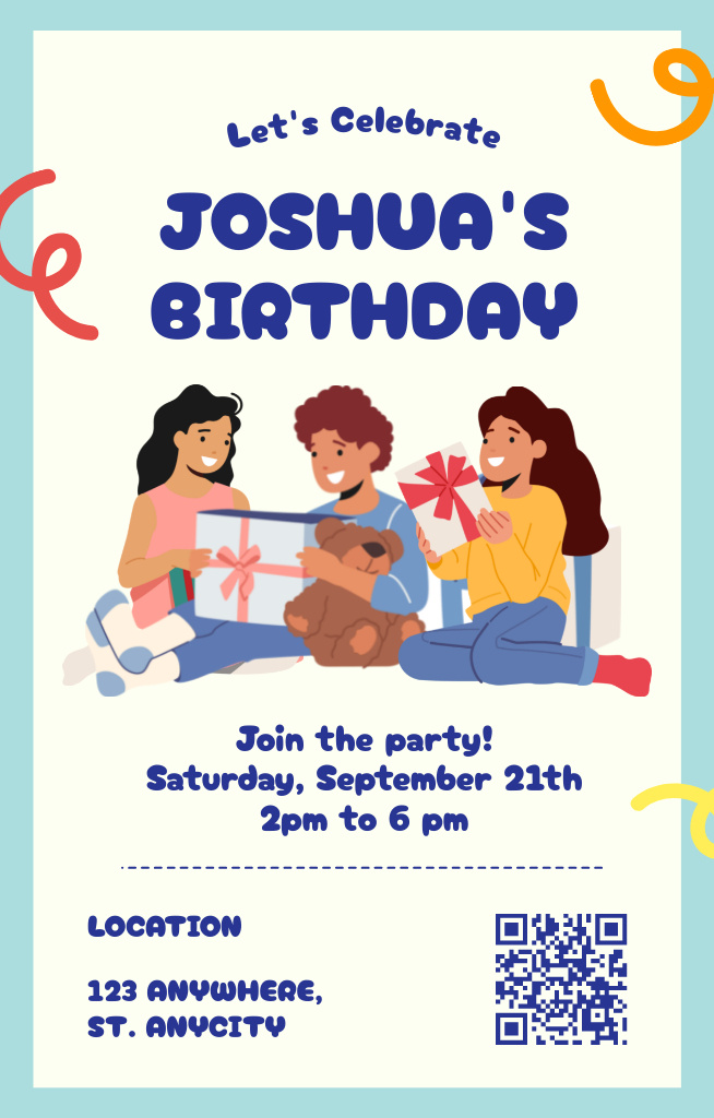 Children's Birthday Party Announcement Invitation 4.6x7.2in Tasarım Şablonu