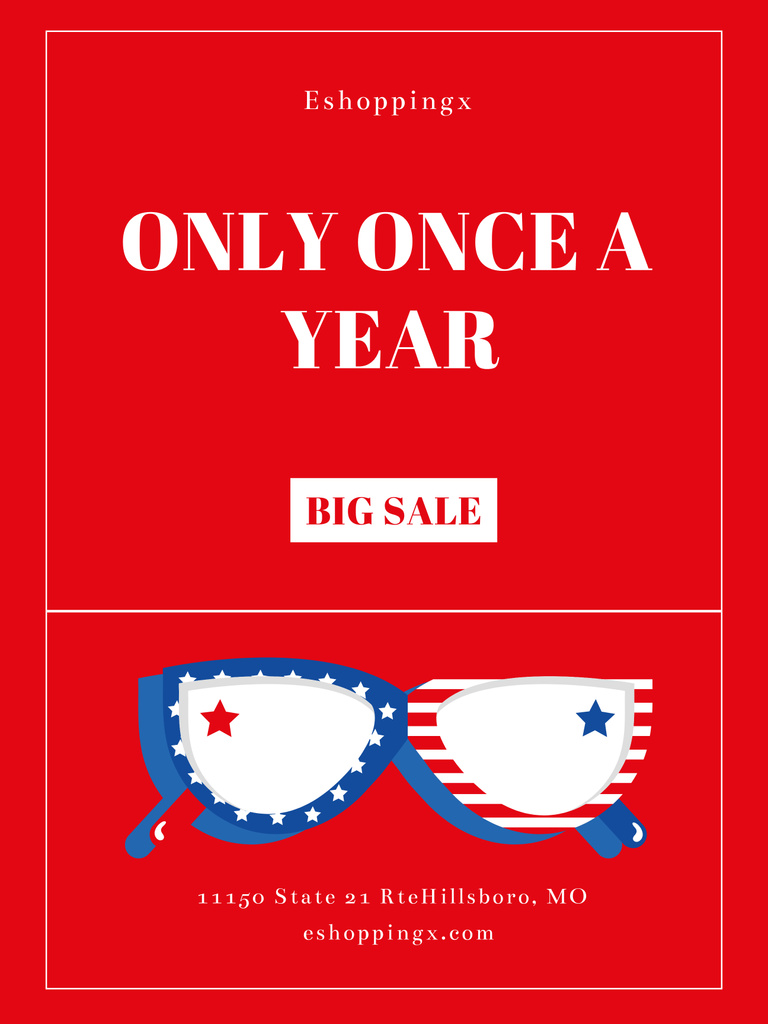 Ontwerpsjabloon van Poster 36x48in van Thrilling July 4th Sale Announcement in the USA With Sunglasses