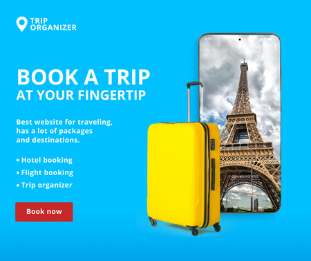 Travel Offer with Suitcase and Eiffel Tower Facebook Design Template