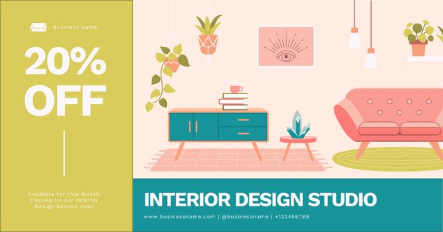 Illustration of Interior Design in Pink Facebook AD Πρότυπο σχεδίασης