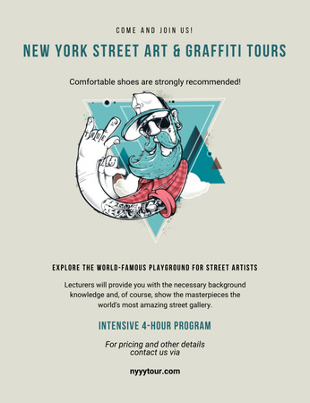 Városi utcai művészeti túrák híres művészek játszóterével Invitation 13.9x10.7cm tervezősablon
