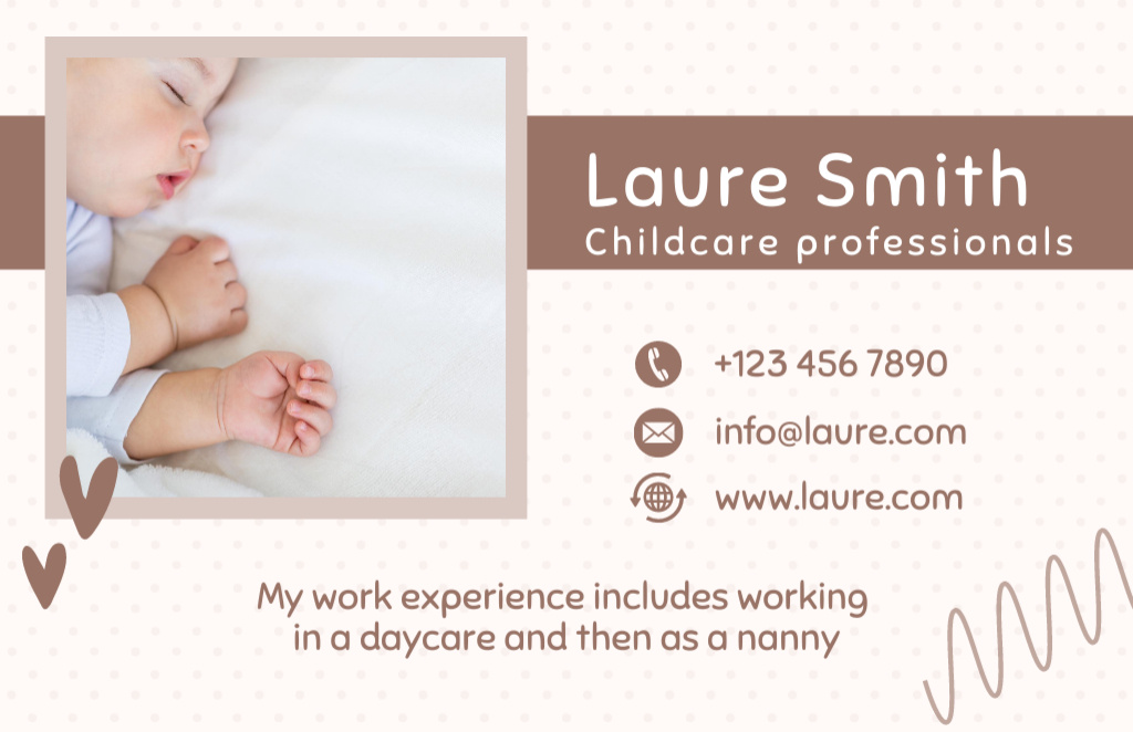 Child Care Services Ad with Cute Sleeping Baby Business Card 85x55mm Tasarım Şablonu