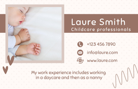 Child Care Services Ad with Cute Sleeping Baby Business Card 85x55mm Design Template