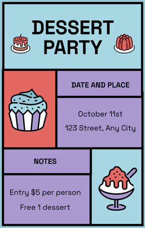 Platilla de diseño Dessert Party on Blue and Purple Invitation 4.6x7.2in