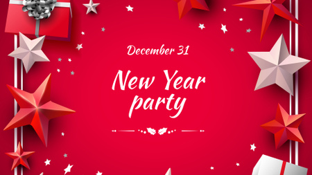 New Year Party Announcement with Festive Stars FB event cover Design Template