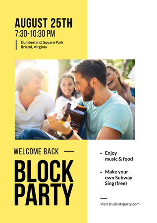 Friends at Block Party with Guitar Flyer A5 Design Template