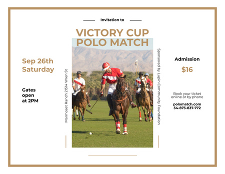 Horse Players Playing Polo on Lawn Flyer 8.5x11in Horizontal Design Template