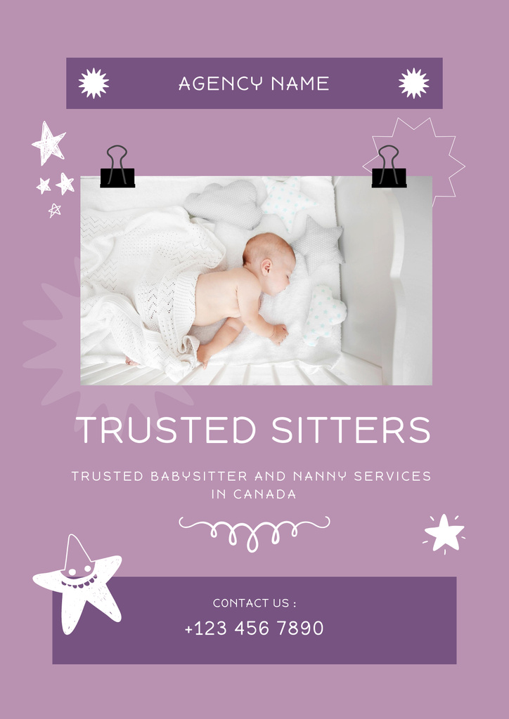 Trusted Babysitting Service Promotion on Purple Poster Tasarım Şablonu