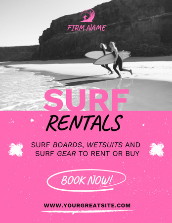 Surf Rentals Ad Poster 8.5x11in Tasarım Şablonu