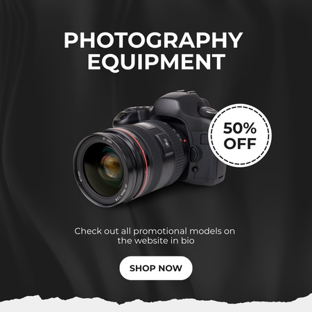 Designvorlage Verkauf von Fotoausrüstung mit professioneller Kamera für Instagram