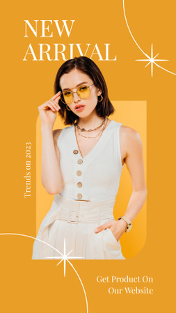 Woman in Stylish Costume and Sunglasses Instagram Story Design Template
