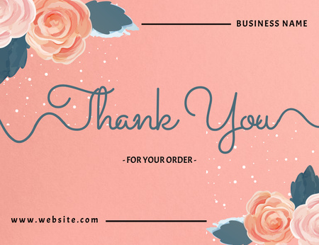 Viesti kiitos tilauksestasi Roses on Pink Thank You Card 5.5x4in Horizontal Design Template