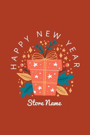 Plantilla de diseño de Happy New Year Wishes with Gift Box Postcard 4x6in Vertical 