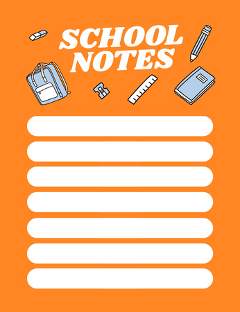 School Planner With Stationery In Orange Notepad 107x139mm Design Template