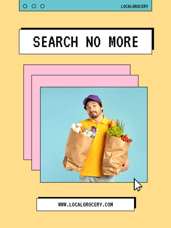 Grocery Store Ad with Man with Bags Poster US Design Template