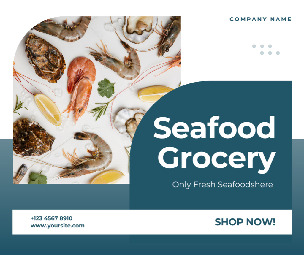 Fresh Seafood With Lemons Promotion Facebook Design Template