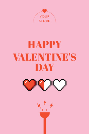 Happy Valentine's Day With Pixeled Hearts Postcard 4x6in Vertical Design Template