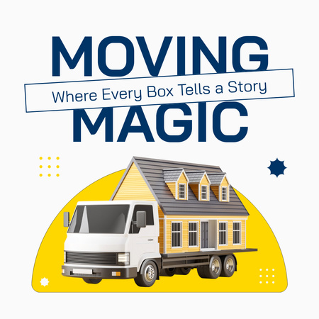 Stěhovací služby s ilustrací domu na kamionu Instagram AD Šablona návrhu