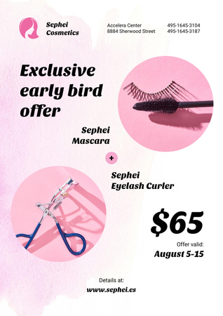 Cosmetics Sale with Mascara and Eyelash Curler Poster Design Template