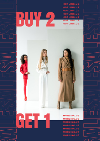 Designvorlage Modeangebot mit Frauen in stilvollen Outfits im Studio für Flyer A6