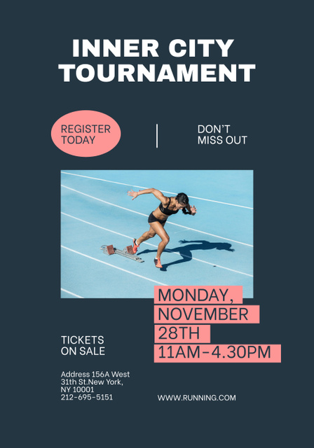 Running Tournament Announcement With Registration In Blue Poster 28x40in Design Template