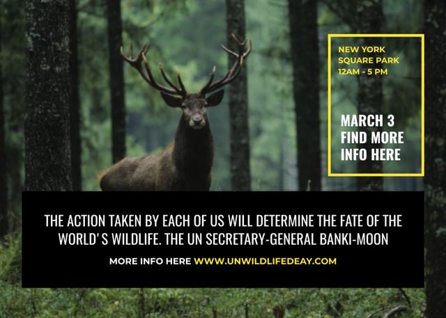 Ontwerpsjabloon van Flyer 5x7in Horizontal van Announcement of Eco Event with Wild Deer in Forest