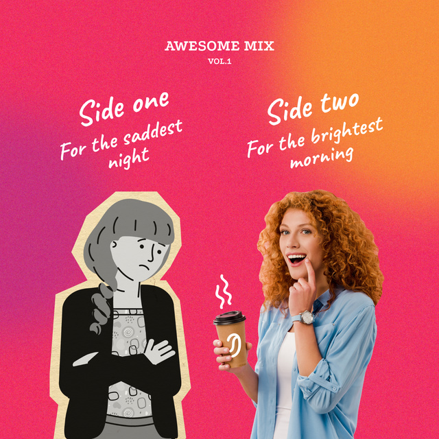 Platilla de diseño Funny ad with Woman holding Cup Album Cover