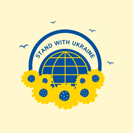 Call to Stand with Ukraine with Image of Planet and Sunflowers Instagramデザインテンプレート