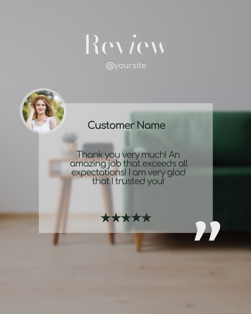 Feedback from  Client about Service with Cozy Interior Instagram Post Vertical Πρότυπο σχεδίασης