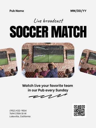 Soccer Match Live Stream Ad Poster US Design Template