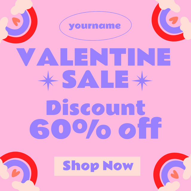 Valentine's Day Special Sale Announcement in Pink with Big Discount Instagram ADデザインテンプレート