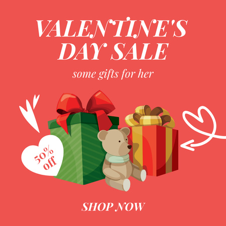 Valentine's Day Special Sale Announcement with Illustration of Gifts Instagram AD Design Template