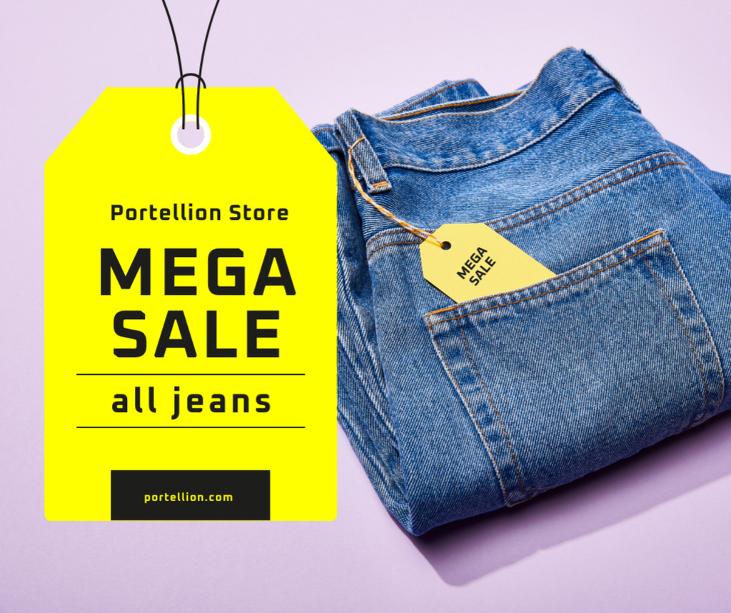 Ontwerpsjabloon van Facebook van Fashion Sale Blue Jeans with Tag
