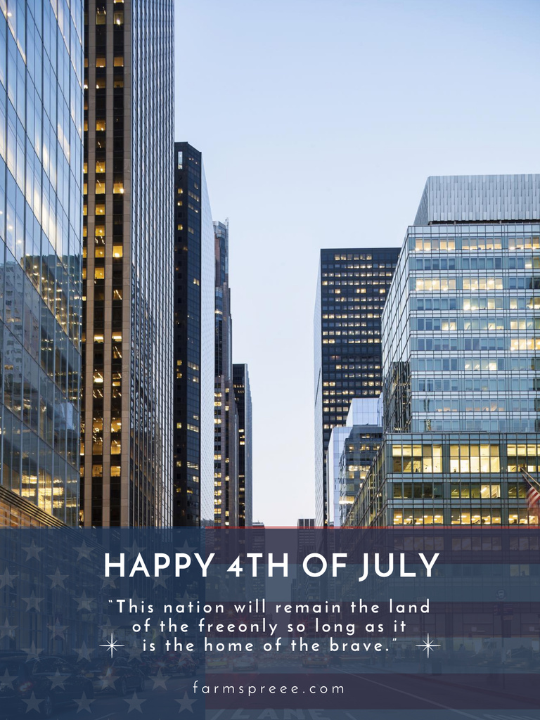 USA Independence Day Greeting with Skyscrapers in Blue Poster US Design Template