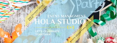 Event Management Studio Ad with Bows and Ribbons Facebook cover Modelo de Design
