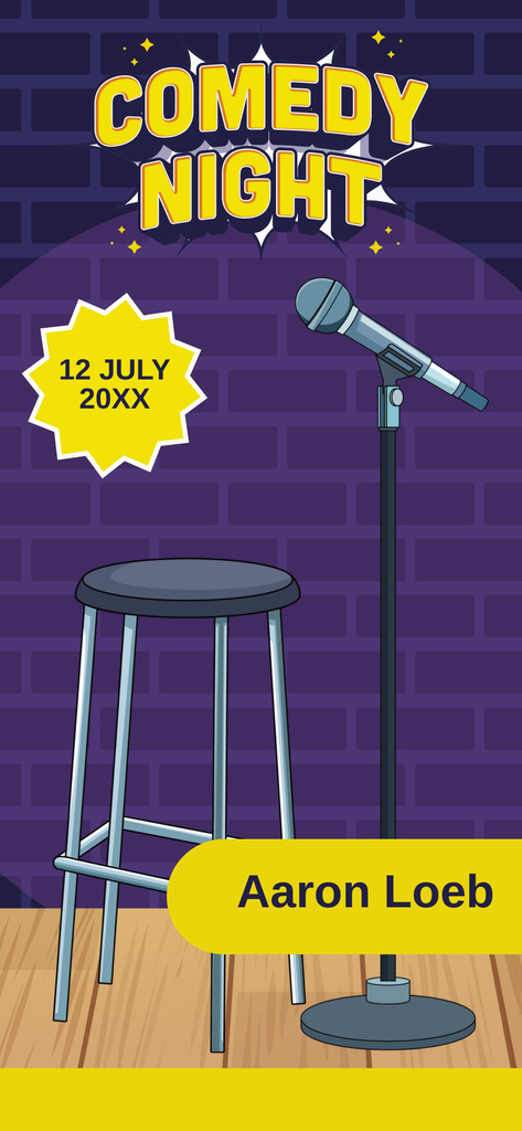 Ontwerpsjabloon van Snapchat Moment Filter van Comedy Night Promo with Microphone on Stage