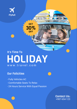 Young Cheerful Couple Traveling by Car on Holiday Flyer A6 Modelo de Design