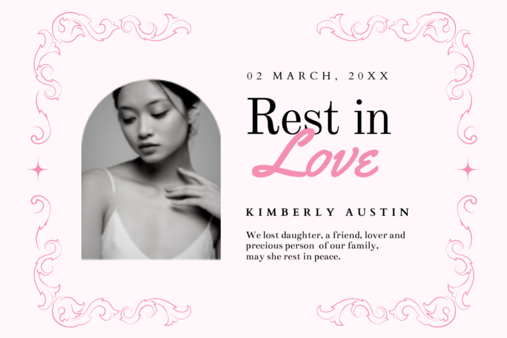 In Loving Memory of Young Woman Postcard 4x6in Design Template
