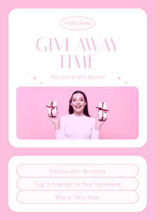 Store Giveaway Time With Presents In Pink Poster Design Template