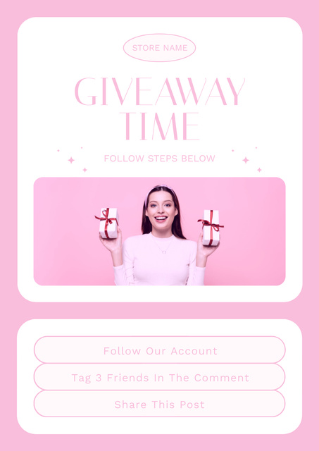 Ontwerpsjabloon van Poster van Store Giveaway Time With Presents In Pink